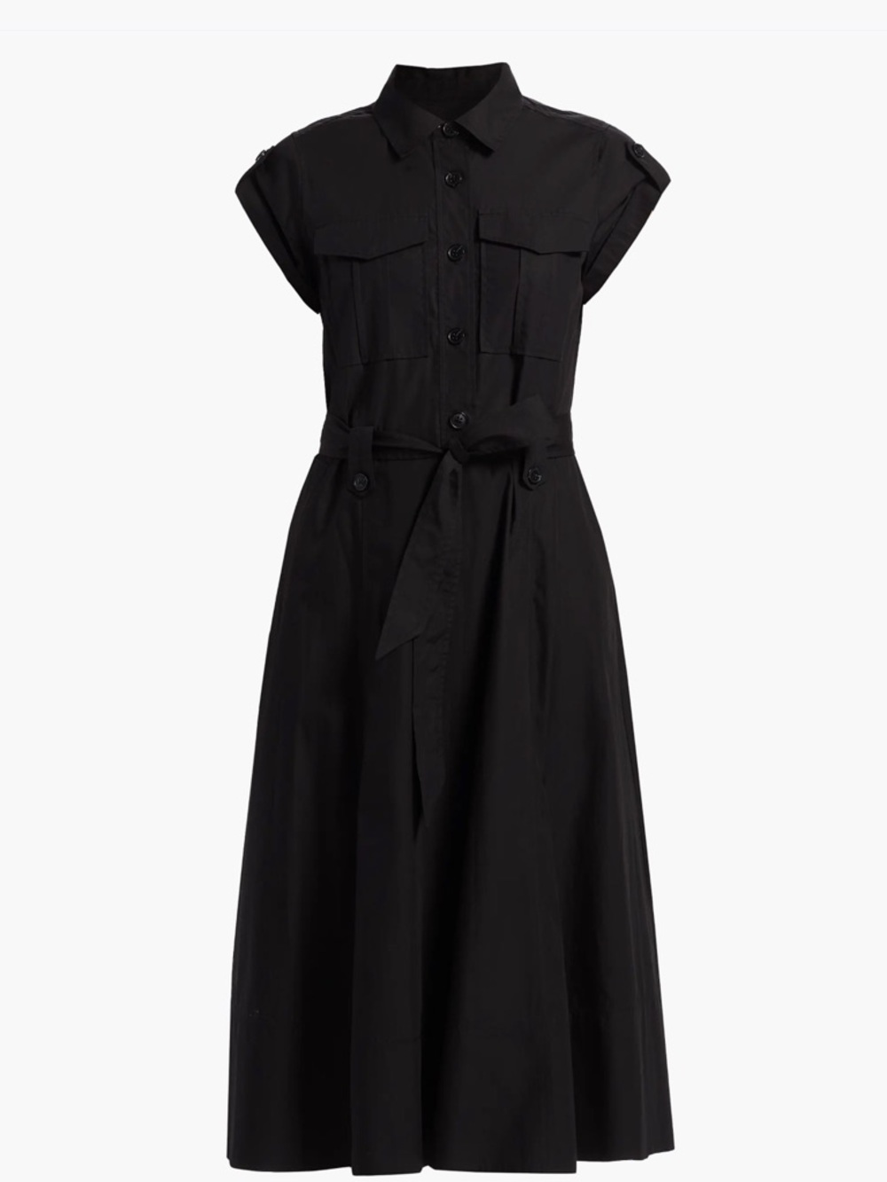 Derek Lam Black Sleeveless Button-Front Maxi Shirt Dress with Tie Belt